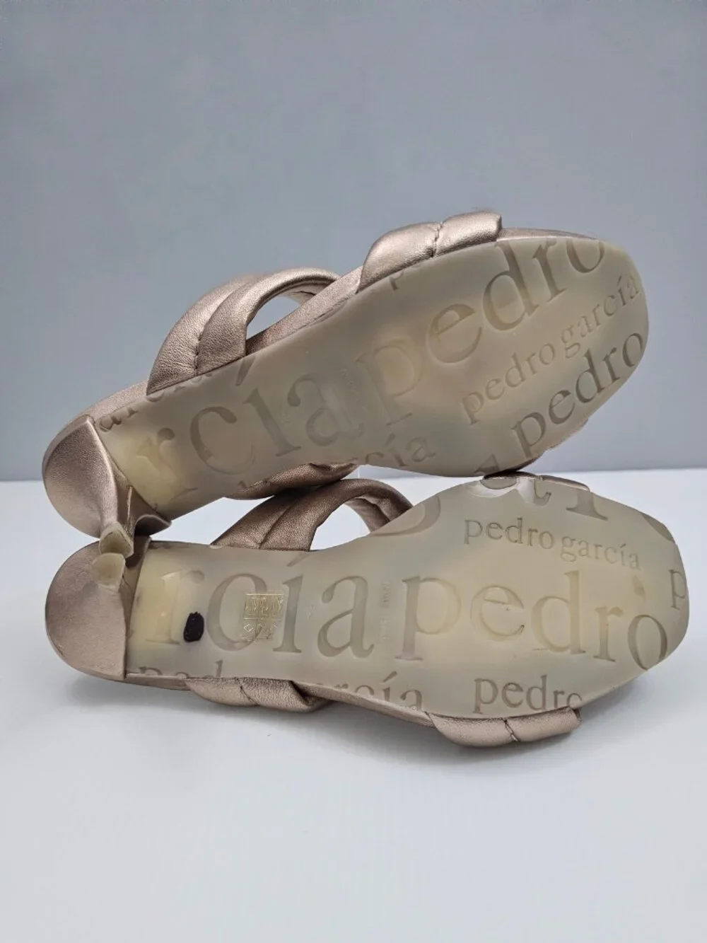 Pedro Garcia Napa Dual Band Mule Sandal EU 39 Metallic Rose Gold Heeled Slide